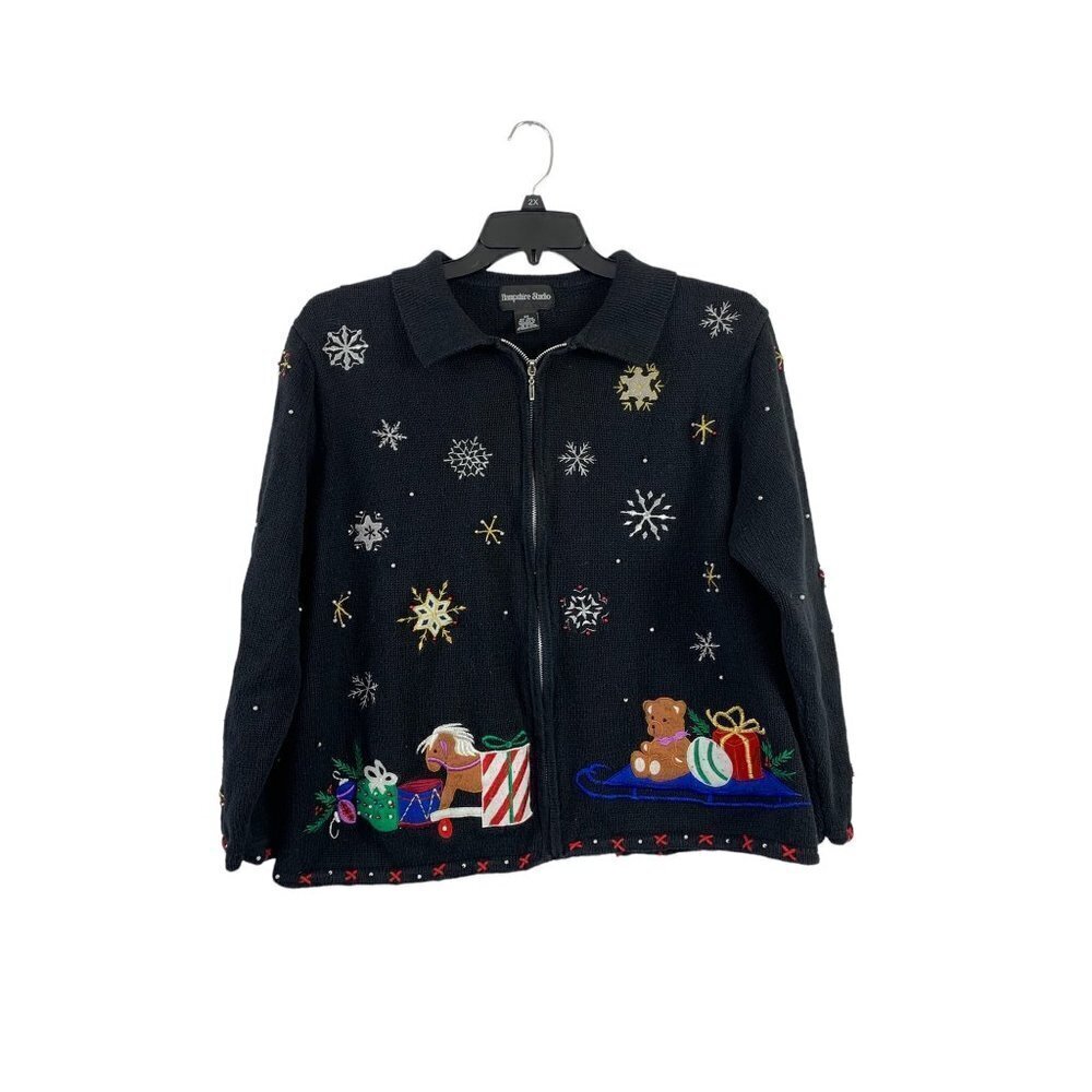 Hampshire Studio Women's Santa Clause Black Sweater